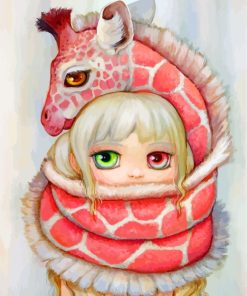 Pink Giraffe and Girl Paint By Numbers