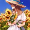 Anime Girl and Sunflowers Paint By Numbers