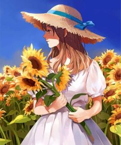 Anime Girl and Sunflowers Paint By Numbers