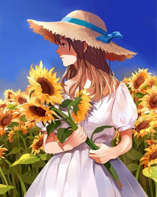 Finalizing the Anime Girl and Sunflowers Painting