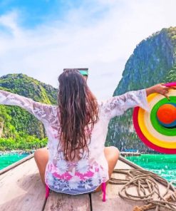 Girl on Maya Bay Beach Paint By Numbers
