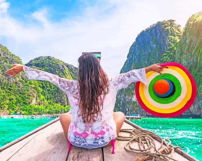 Finalizing Girl on Maya Bay Beach Paint By Numbers Artwork