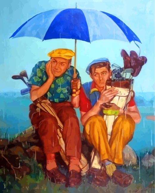 Finalizing the Rainy Day Golf Players painting