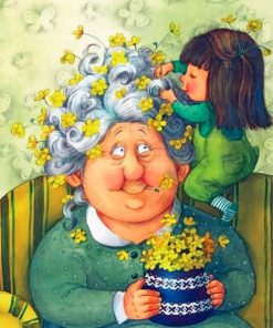 Grandma and Kids Painting Together Paint By Numbers