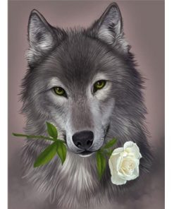 Grey Wolf and Roses Paint By Numbers