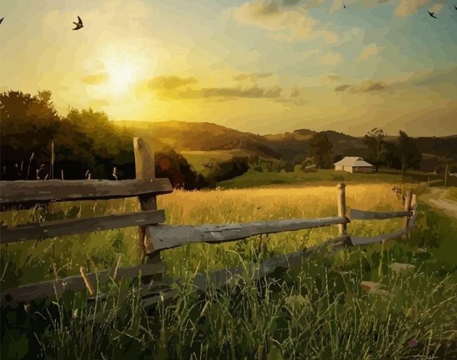 Countryside Farmland Sunset Paint By Numbers