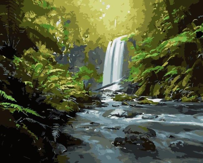 Peaceful Forest Waterfall Paint By Numbers