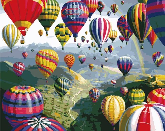 Colorful Hot Air Balloon Over Mountains Paint By Numbers