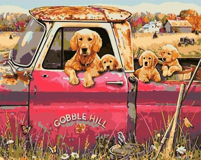 Dogs and Red Trucks Paint By Numbers