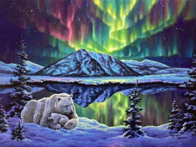 Polar Bears Northern Lights Paint By Numbers