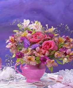 Pink Rose Vase Paint By Numbers