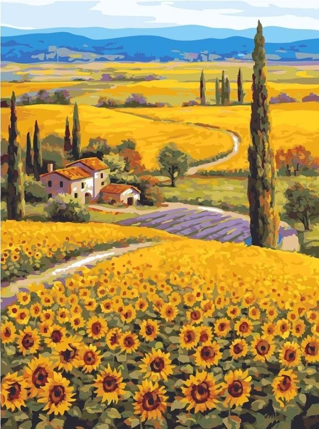 Sunflower Countryside Scene Paint By Numbers