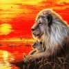 Sunset Lion King and Cub Paint By Numbers