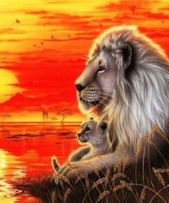 Sunset Lion King and Cub Paint By Numbers