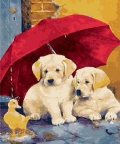 Dogs with Red Umbrella Paint By Numbers