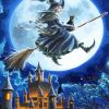 Witch Flying in Moon Anime Paint By Numbers