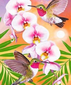 Pink Birds with Flowers Paint By Numbers