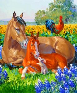 Horses and Rooster Animal Paint By Numbers