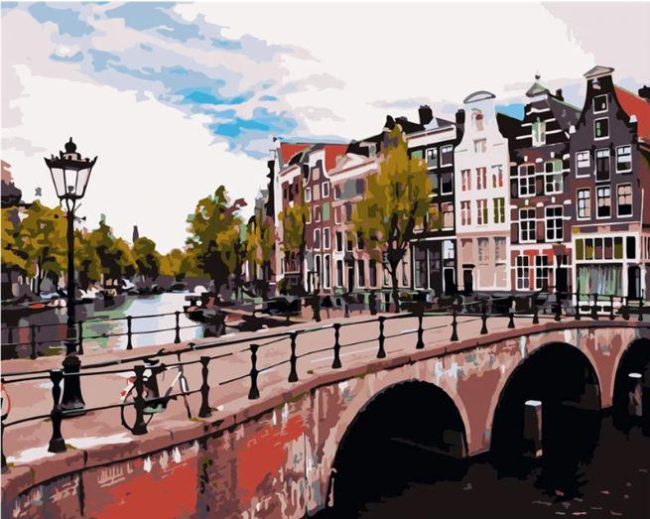 Amsterdam Stone Bridge Cityscape Paint By Numbers