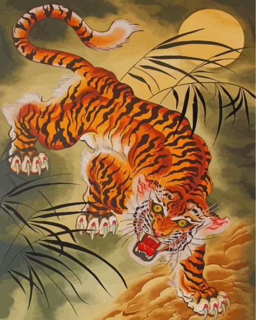 Finished Japanese Tiger Paint By Numbers Artwork