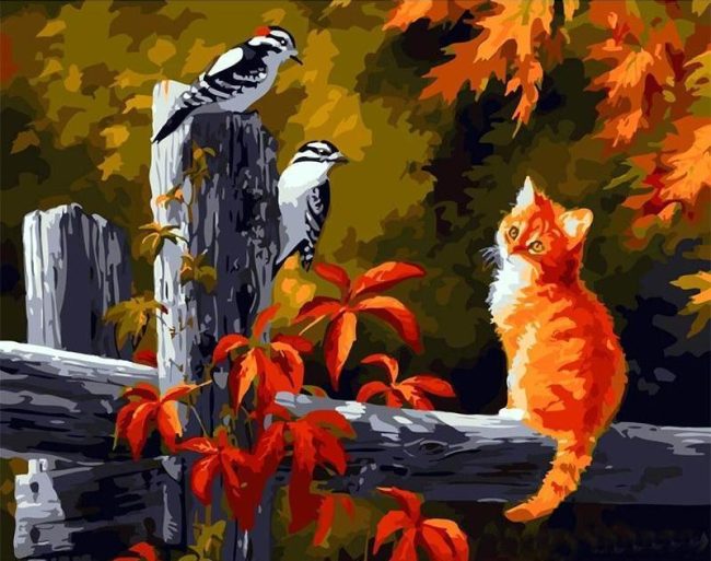 Kitten and Bird Friends Paint By Numbers