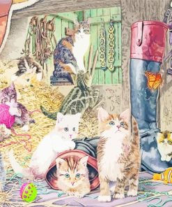 Kittens in a Cozy Barn Paint By Numbers