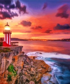 Seaside Lighthouse at Sunset Paint By Numbers