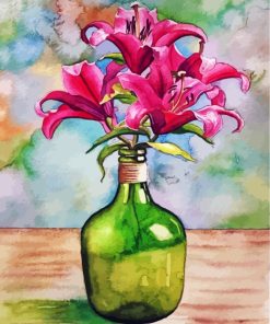 Pink Lilies in Glass Bottle Paint By Numbers