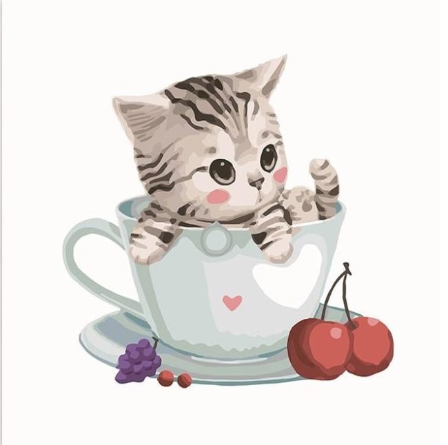 Charming Cat Cup Scene Paint By Numbers