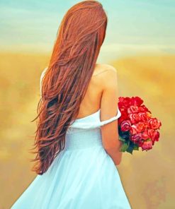 Red Roses and Long Hair Girl Paint By Numbers