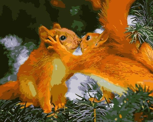 Golden Squirrel Love Paint By Numbers