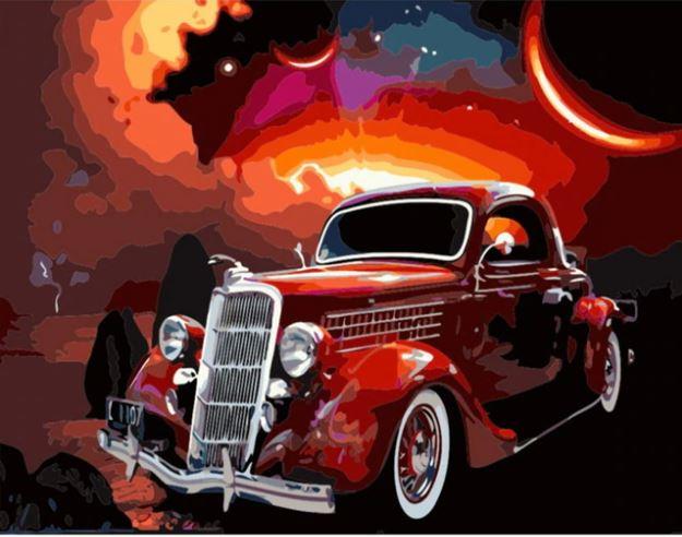 Finalizing Antique Red Car Engines Artwork