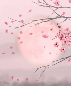 Cherry Blossom Moonlit Landscape Paint By Numbers