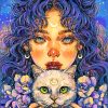 Moon Girl with Cat Companions Paint By Numbers