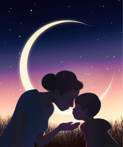 Mother Son Crescent Moon Silhouette Paint By Numbers