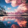Pink Cloudy Lake Landscape Paint By Numbers