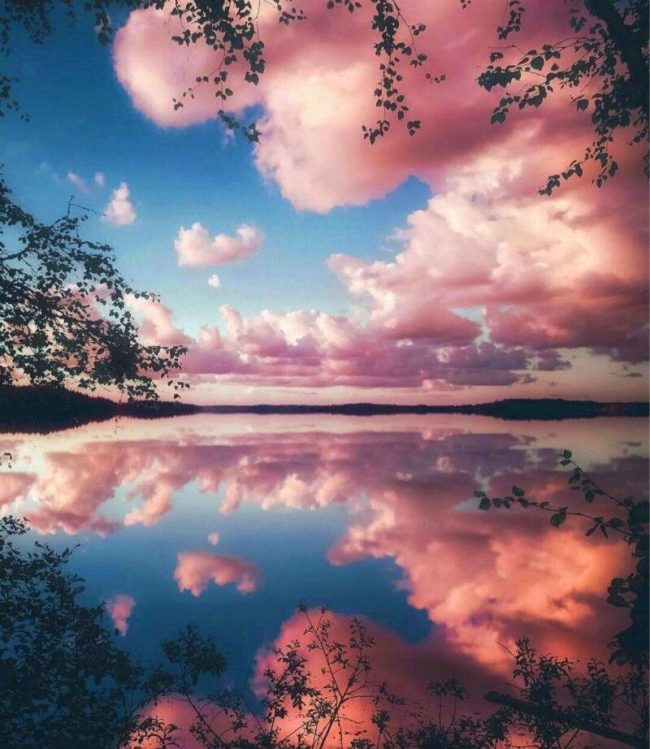 Pink Cloudy Lake Landscape Paint By Numbers