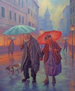Romantic Old Couple in Rain Paint By Numbers