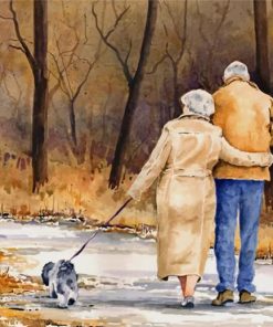 Romantic Old Couple Stroll Paint By Numbers
