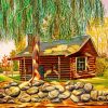 Log Cabin Nature Scene Paint By Numbers