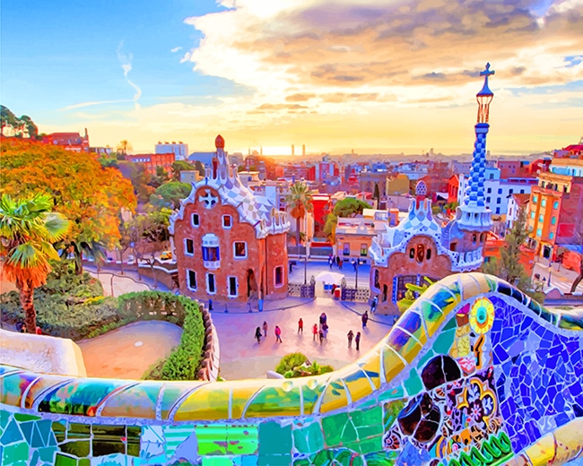Finalizing artwork Park Guell Barcelona Sky Paint By Numbers