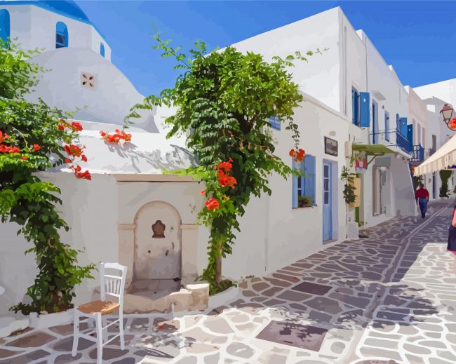 Finalizing Paros Island Streets Paint By Numbers artwork