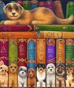 Dogs and Bookshelves Paint By Numbers