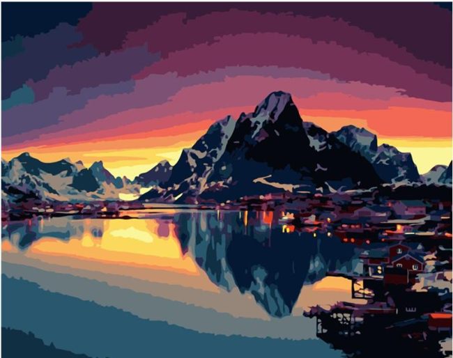 Mountain Lake Sunset View Paint By Numbers