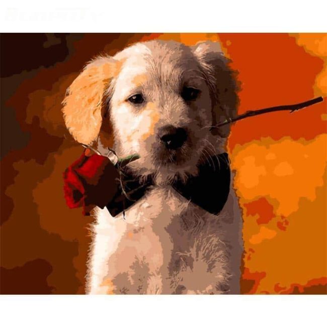 Puppy with a Rose Paint By Numbers