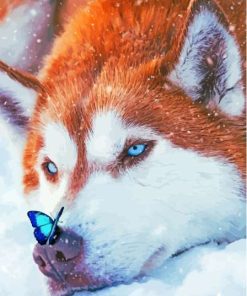 Puppy and Butterfly Winter Paint By Numbers