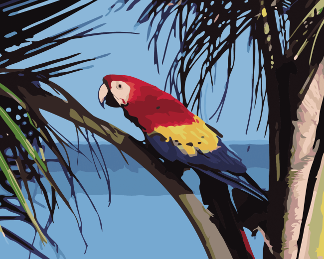 Coconut Tree and Parrot Birds Paint By Numbers