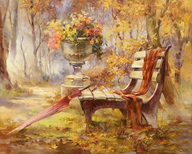 Autumn Park Bench Landscape Paint By Numbers