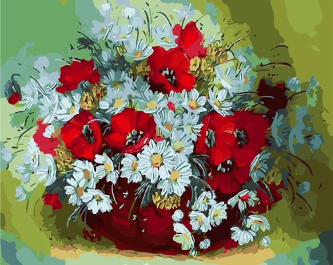 Daisy Flower Vintage Vase Paint By Numbers