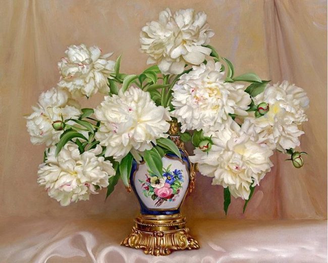 Vintage White Flowers Vase Paint By Numbers